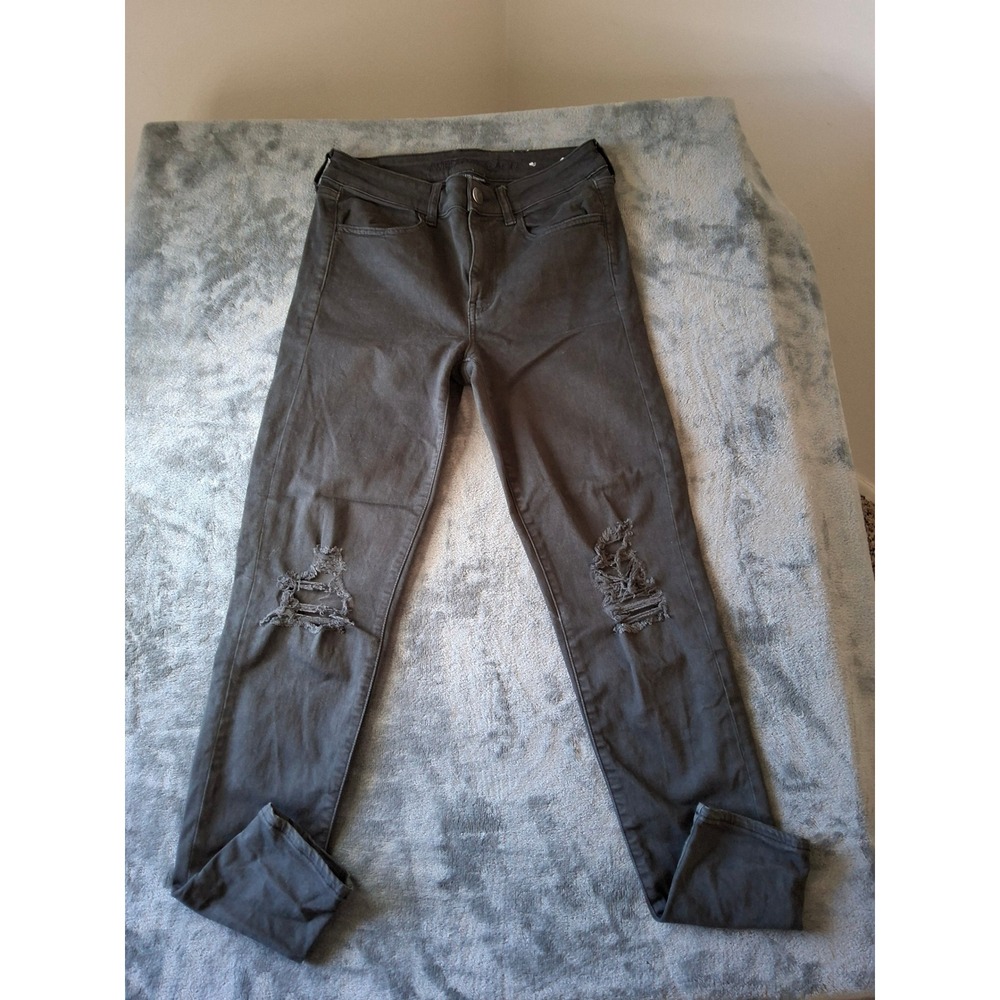 American Eagle Ne(x)t Level Stretch Gray Distressed Skinny Jeggings Jeans Size 6